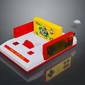 Retro Video Game Console With Red White Design Yellow Cartridge And Controller