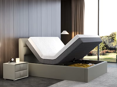 Modern Double Bed With Lift Up Mattress Storage Nightstand And Window View 3d model