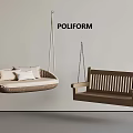 Stylish Poliform Modern Hanging Furniture With Wicker Bed And Wooden Bench