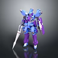 Blue And Purple Mecha Game Movie Character With Spear Weapon And Mechanical Armor Design