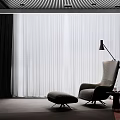 Modern Living Space Interior Design With Single Seater Sofa Ottoman Floor Lamp And Curtains