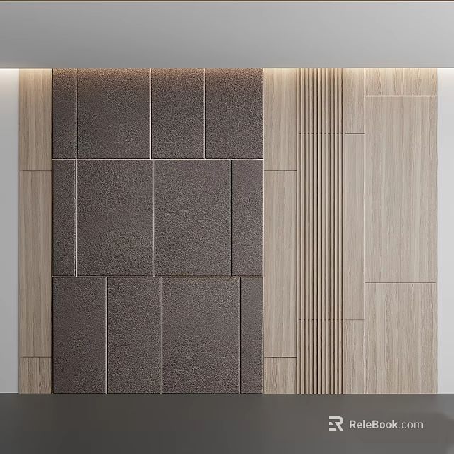 Modern Wall Decor Design With Leather Panels And Wooden Striped Texture 3d model 