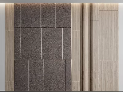 Modern Wall Decor Design With Leather Panels And Wooden Striped Texture 3d model