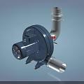 Blue Industrial Blower With White Pipe Red Valve And Base Support 3d model