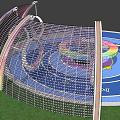 Modern Outdoor Sports Equipment Featuring Circular Rings Mesh Wall And Colorful Track Pool Area