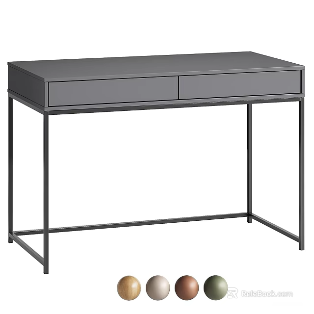 Modern Minimalist Desk with Gray Tabletop Two Drawers and Black Metal Frame 3d model 