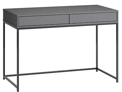 Modern Minimalist Desk with Gray Tabletop Two Drawers and Black Metal Frame 3d model