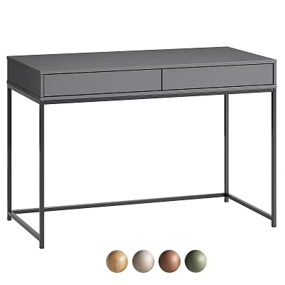 Modern Minimalist Desk with Gray Tabletop Two Drawers and Black Metal Frame 3d model