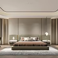 Modern Minimalist Bedroom Interior Design With Beige Headboard Wall Nightstand Lamps And Green Accent Chair