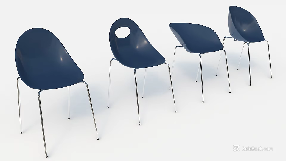 Navy Blue Leisure Chairs With Modern Ergonomic Back And Metal Legs For Indoor Living Room 3d model 
