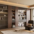 Modern Built-in Bookcase With Glass Doors And Decor Items In Living Room