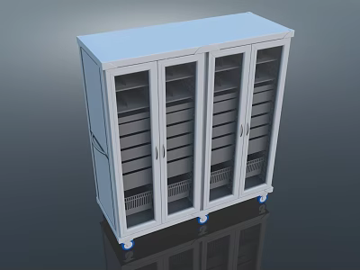 Medical Storage Cabinet With Glass Doors Multiple Shelves And Mobile Wheels 3d model