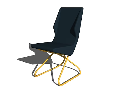 Modern Dark Blue Single Sofa with Gold Metal Legs and Sleek Design 3d model