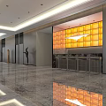 Modern Sales Office Interior With Housing Model Bookshelves Crystal Chandelier And Marble Floor