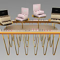 Functional Table With Golden Stand Open Pink Boxes Items And Small Bottles On Edge 3d model