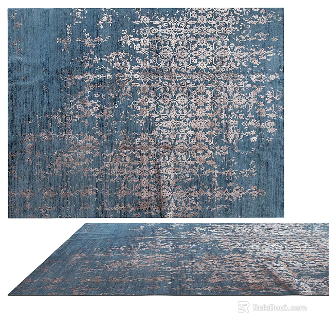 Blue Square Rug Featuring Vintage Patterns And Bronze Accents 3d model
