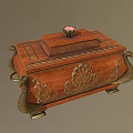 Antique Wooden Box Featuring Intricate Brass Peacock Motifs Carved Design And Top Ornament