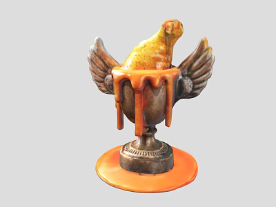 Decorative Trophy With Wings And Orange Liquid Dripping On Bronze Base 3d model