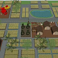Scenic Organized Campsite With Pond Playground Cabins Palm Trees And Green Areas