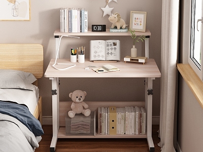 Nordic Bedroom Desk Children's Study Table Storage Rack 3d model