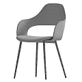 Stylish Modern Single Chair With Curved Wooden Backrest Leather Seat And Black Metal Legs