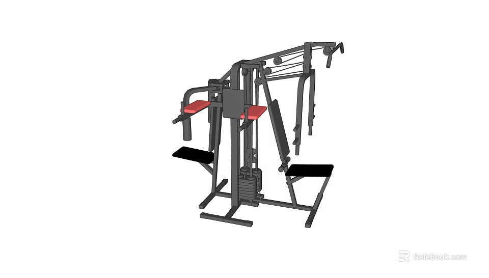 Multi Functional Home Fitness Training Equipment With Red Padded Seats And Black Steel Frame 3d model 