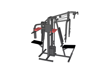 Multi Functional Home Fitness Training Equipment With Red Padded Seats And Black Steel Frame 3d model