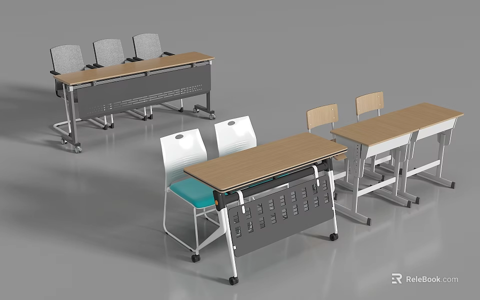 Modern Mobile Desks with Chairs and Rolling Wheels for Office Use 3d model 