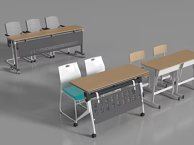 Modern Mobile Desks with Chairs and Rolling Wheels for Office Use 3d model