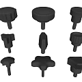 Various Shaped Black Furniture Knobs With Unique Design And Screw Base 3d model