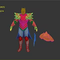 Red And Silver Warrior Armor With Detachable Yellow Cape And Decorative Details