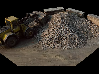 Yellow Loader Near Large Gravel Pile With Stone Blocks At Construction Site 3d model