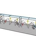 Outdoor Bike Shelter with Multiple Bicycle Racks and Covered Parking Structure