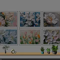 Six Colorful Textured Floral Oil Paintings For Wall Decor With White Pink Blue Yellow Flowers