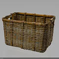 Handmade Bamboo Woven Storage Basket With Rectangular Shape And Sturdy Handles 3d model