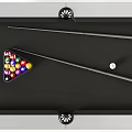 Modern Billiard Entertainment Table With Colorful Balls Cues And Triangle Rack