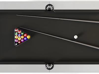 Modern Billiard Entertainment Table With Colorful Balls Cues And Triangle Rack 3d model