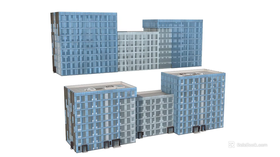 Modern Office Building With Glass Curtain Walls And Multi Story Contemporary Design 3d model 