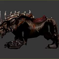 Armored Bear Game Movie Character With Spiked Armor Red Saddle And Bone Decorations