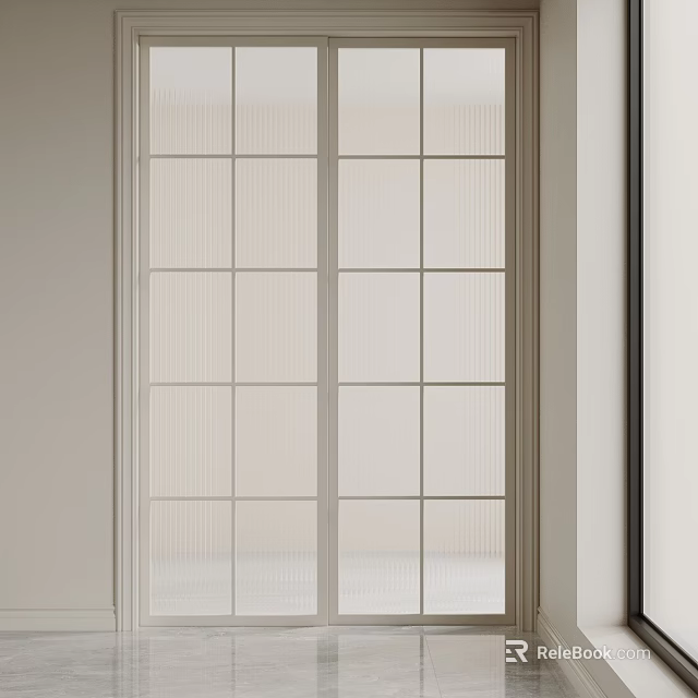 Bright White Glass Sliding Doors with Grid Design in Modern Interior Space 3d model 