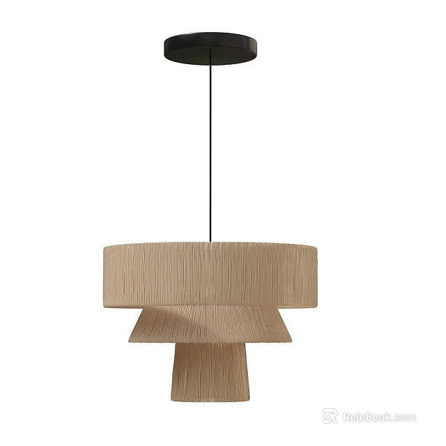Black Base Wooden Multi Layer Chandelier With Modern Design And Natural Texture 3d model 