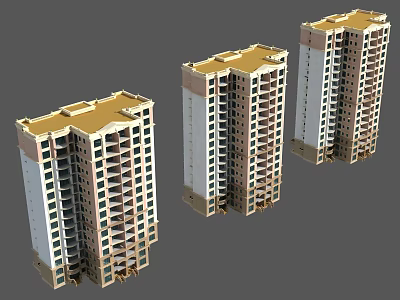 Three High Rise Residential Buildings With Modern Exterior And Balcony Designs 3d model