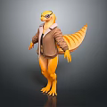 Cartoon Lizard Character Wearing Brown Jacket And Goggles With Long Tail