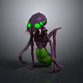 Game Movie Character Purple Monster With Green Glowing Eyes Sharp Fangs And Long Legs