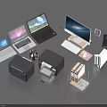 Essential Modern Office Supplies Collection With Laptops Desktop Printer Camera Books And Folders
