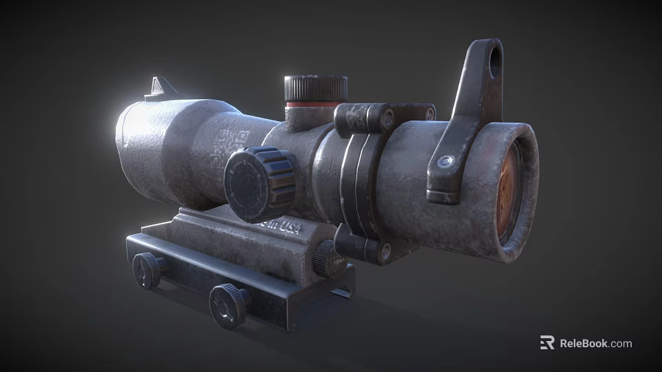 Military Tactical Weapon Scope Featuring Adjustment Knobs Mount Base And Lens 3d model