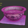 Traditional Carved Ceramic Basin With Blue Sun And Dragon Patterns On White Cloth