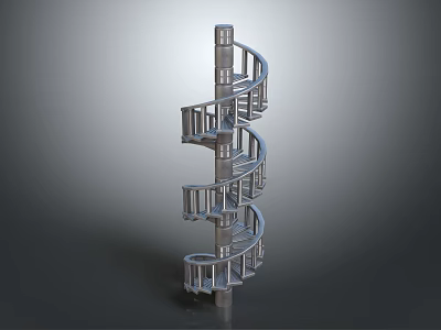Sleek Modern Spiral Staircase With Metal Handrails And Central Support Column 3d model