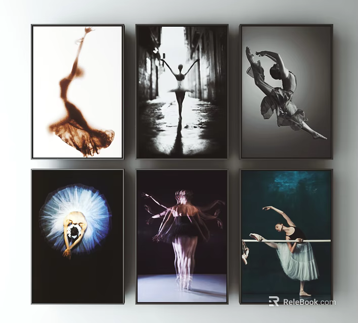 Dancer Figure Paintings With Various Ballet Poses Artistic Styles And Backgrounds 3d model 