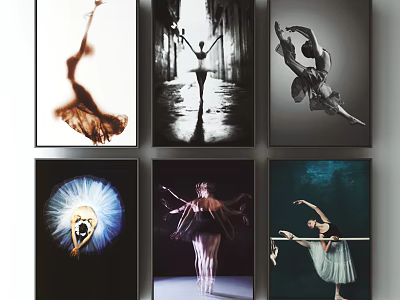 Dancer Figure Paintings With Various Ballet Poses Artistic Styles And Backgrounds 3d model